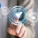 Unified threat management digital security concept with business professional selecting secure network interface